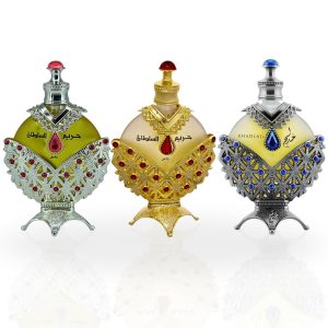 Buy KHADLAJ Hareem Al Sultan Concerned Perfume Oil 3-Piece Gift Set for Unisex, (1.18 Oz Blue + 1.18 Oz Gold+ 1.18 Oz Silver)