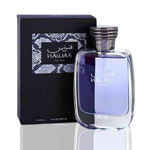 buy rasasi hawas for men eau de parfum spray in USA: packaging with bottles