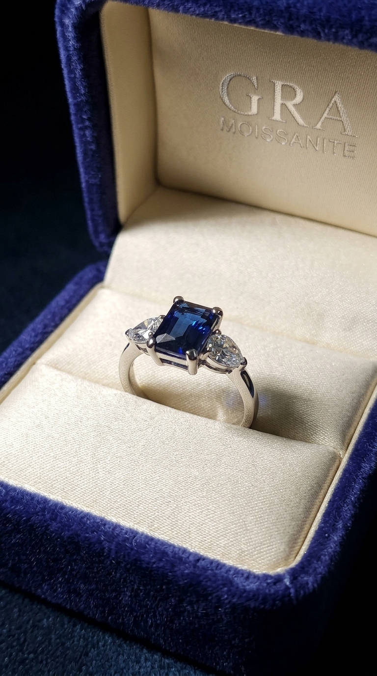 925 Silver Sterling Ring With Moissanite Diamond Elegant Design Rhodium Handmade